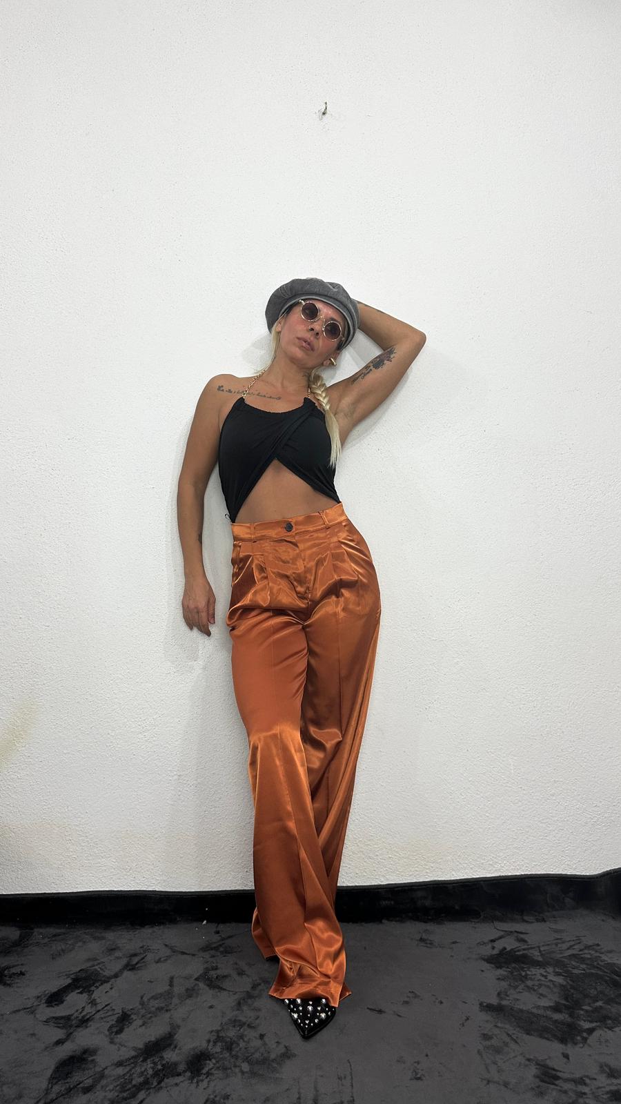 NuNu By Aura Bakır Saten Pileli Pantolon