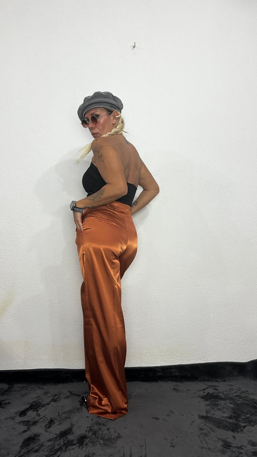 NuNu By Aura Bakır Saten Pileli Pantolon