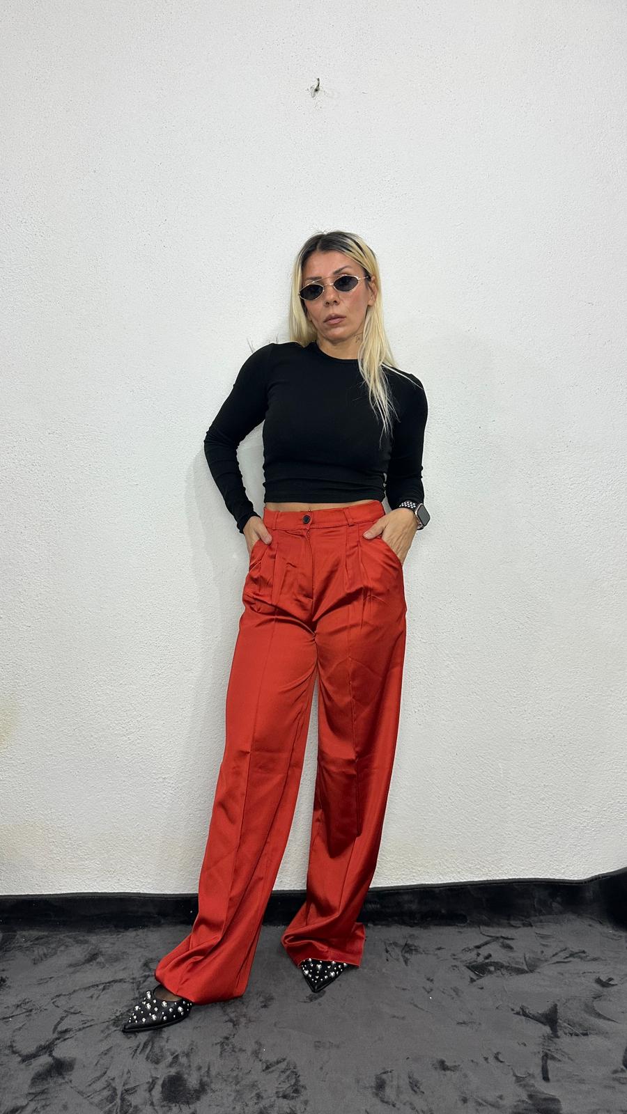 NuNu By Aura Kiremit Saten Pileli Pantolon