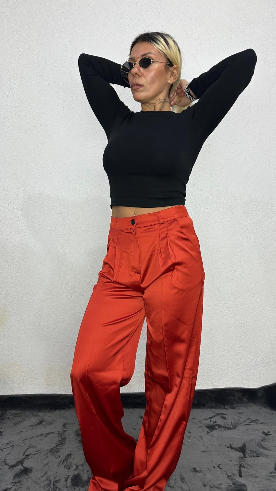 NuNu By Aura Kiremit Saten Pileli Pantolon