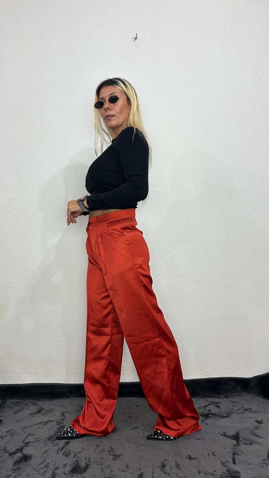 NuNu By Aura Kiremit Saten Pileli Pantolon