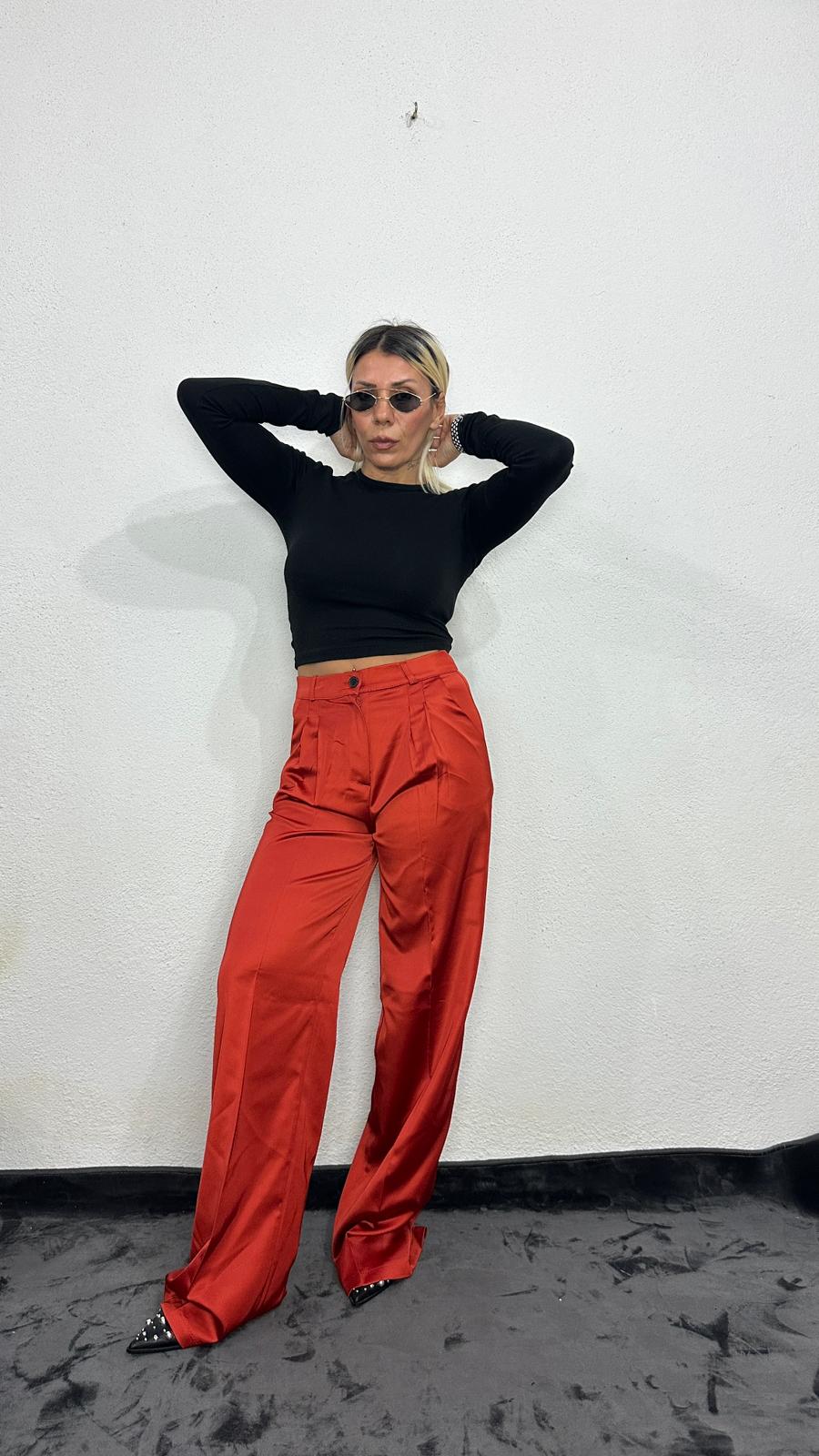 NuNu By Aura Kiremit Saten Pileli Pantolon