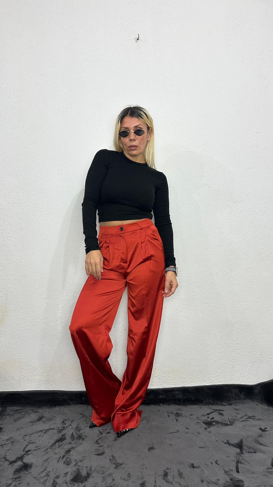 NuNu By Aura Kiremit Saten Pileli Pantolon