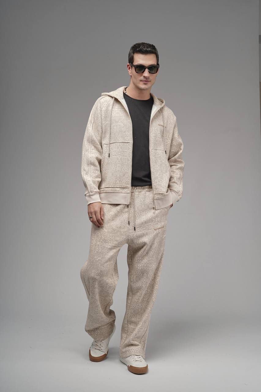 NuNu By King Oversize Etnik Desen Krem Eşofman Takımı