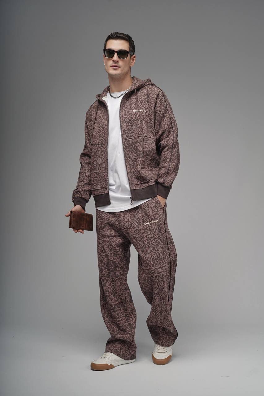 NuNu By King Oversize Etnik Desen Kahverengi Eşofman Takımı