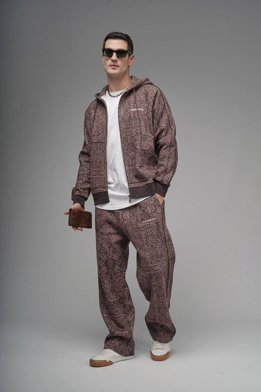 NuNu By King Oversize Etnik Desen Kahverengi Eşofman Takımı