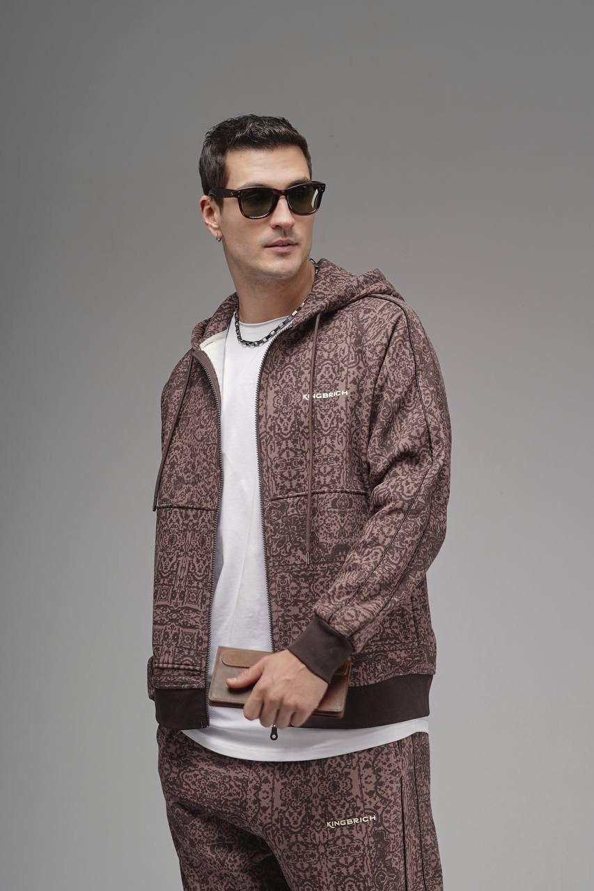 NuNu By King Oversize Etnik Desen Kahverengi Eşofman Takımı