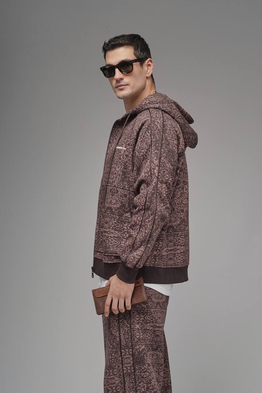 NuNu By King Oversize Etnik Desen Kahverengi Eşofman Takımı