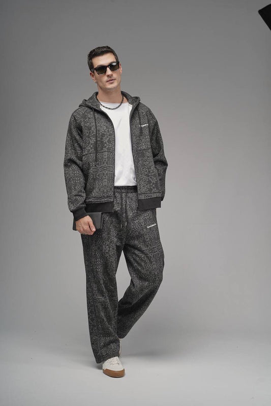 NuNu By King Oversize Etnik Desen Gri Eşofman Takımı