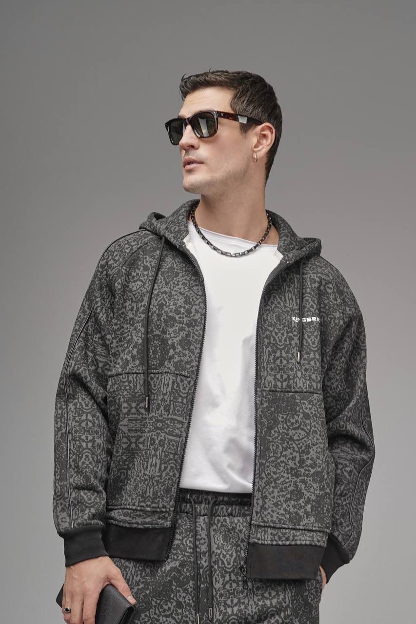 NuNu By King Oversize Etnik Desen Gri Eşofman Takımı