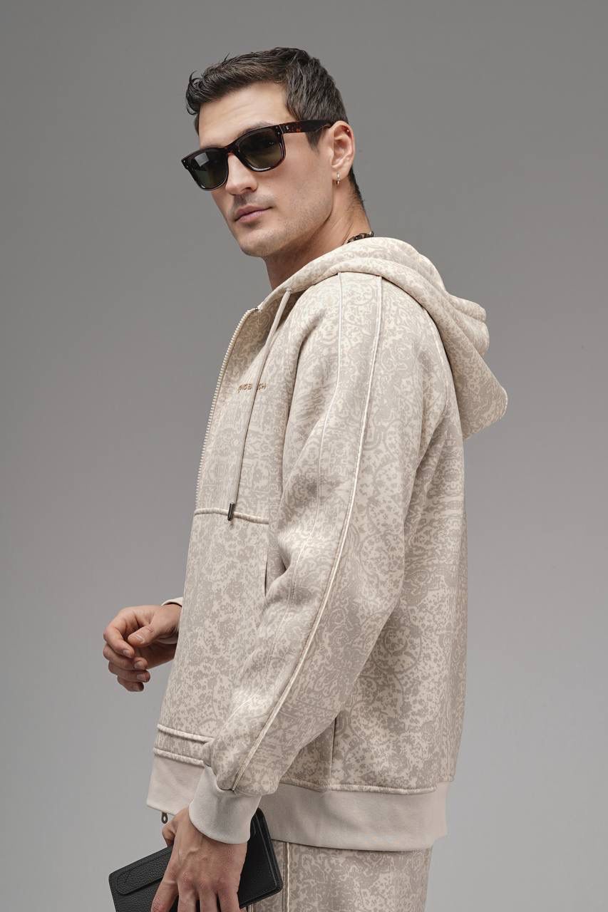 NuNu By King Oversize Etnik Desen Krem Eşofman Takımı