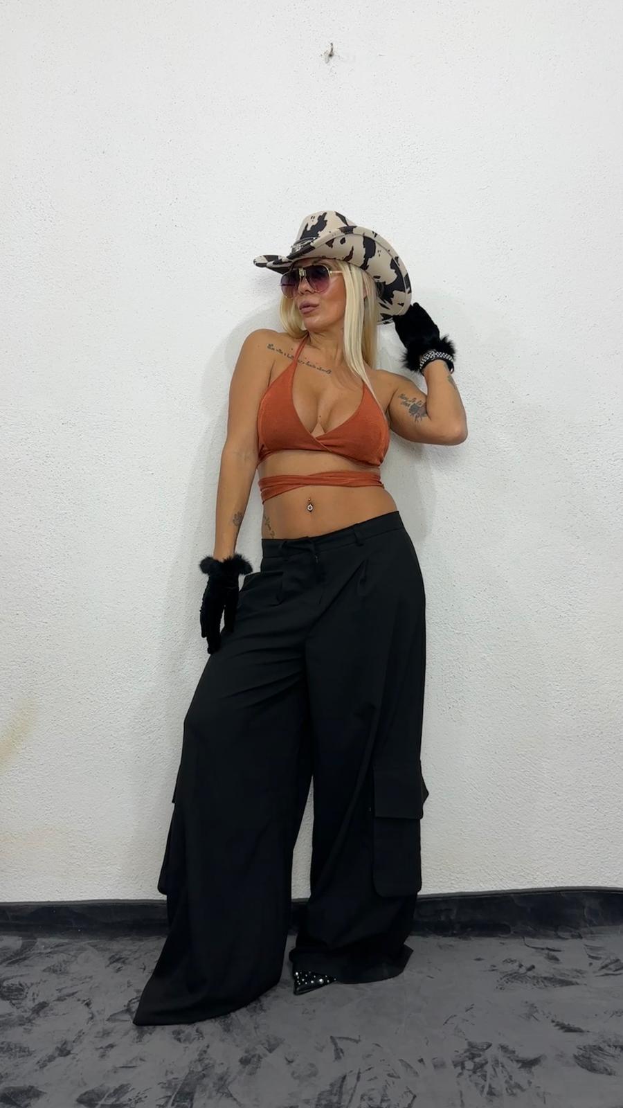 NuNu By Nova Wrap Bakır Crop Top