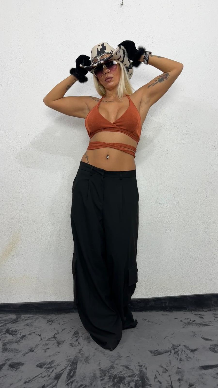 NuNu By Nova Wrap Bakır Crop Top