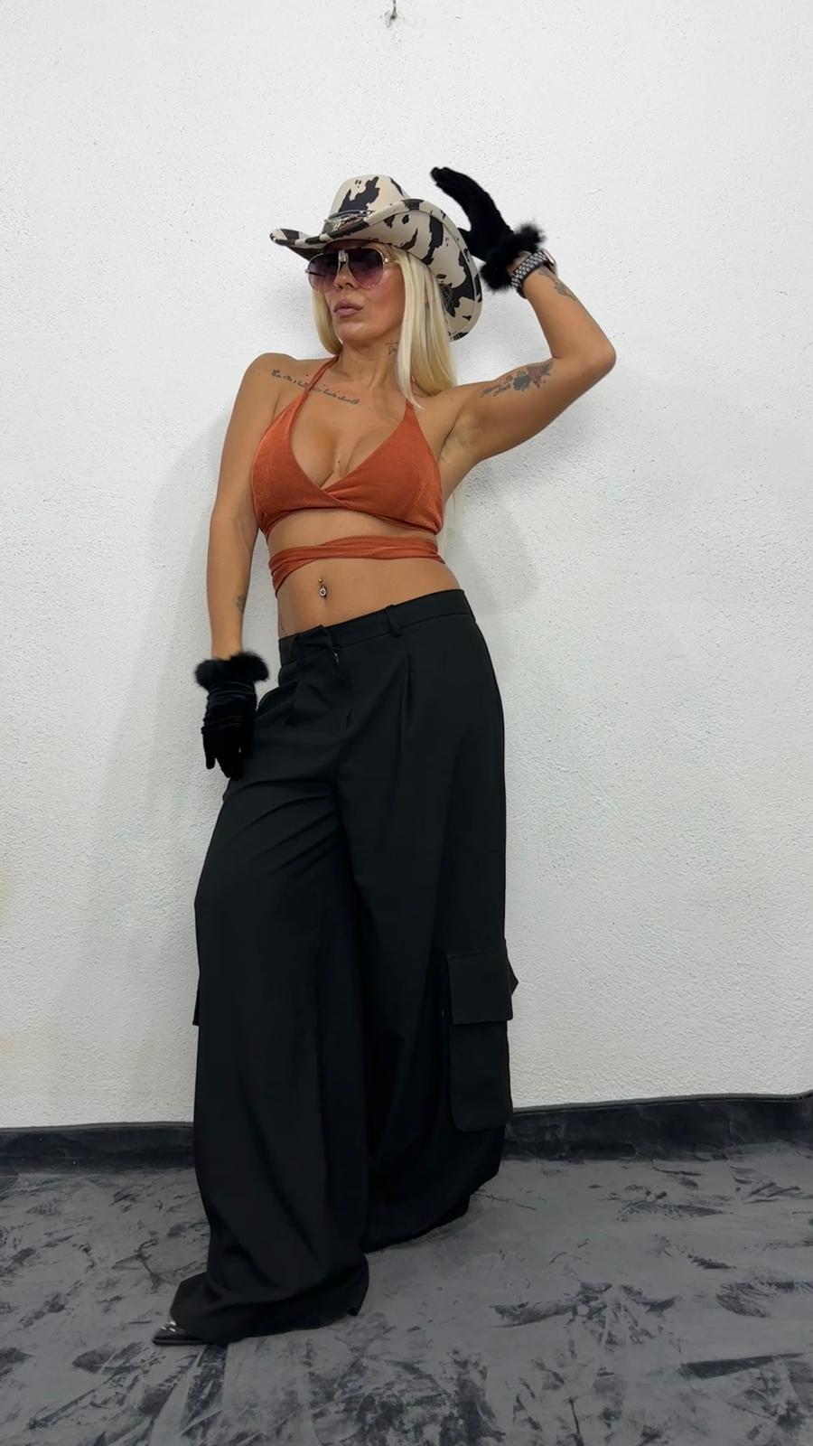 NuNu By Nova Wrap Bakır Crop Top