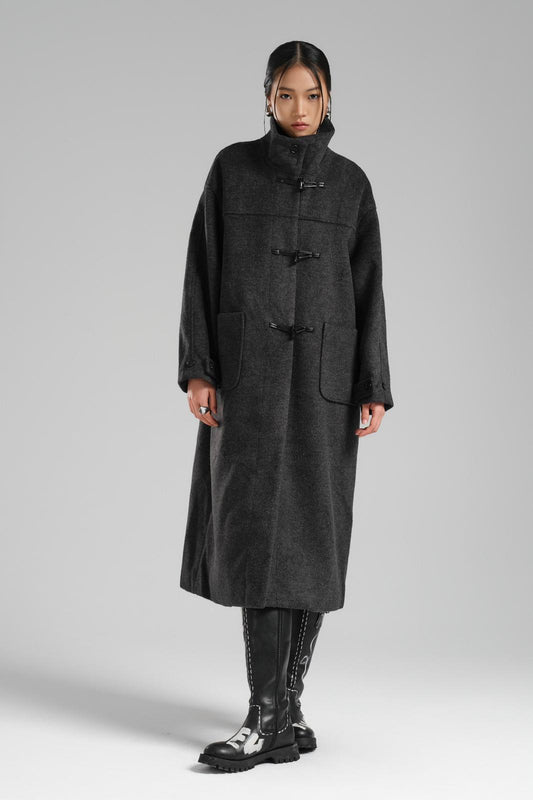 NuNu By TW Mono Wool Antrasit Kaşe Kaban