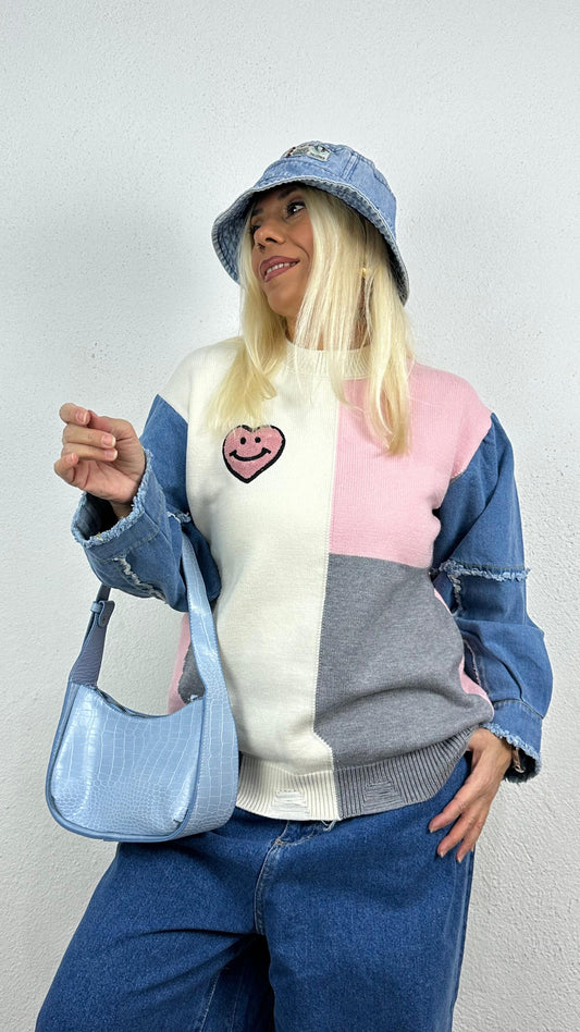 NuNu By Winter Bliss Pembe Kalp Kalın Triko Kazak