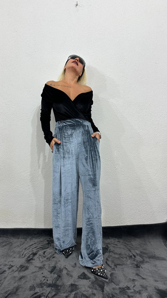 NuNu Plush Gri Kadife Pantolon