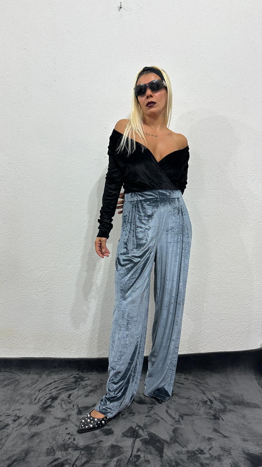 NuNu Plush Gri Kadife Pantolon