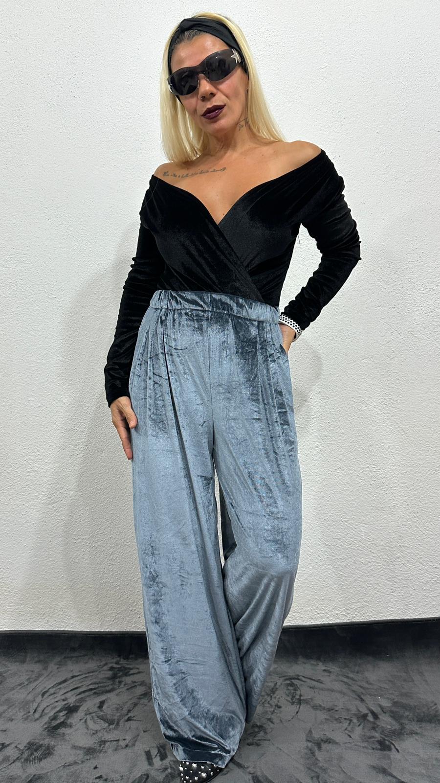 NuNu Plush Gri Kadife Pantolon