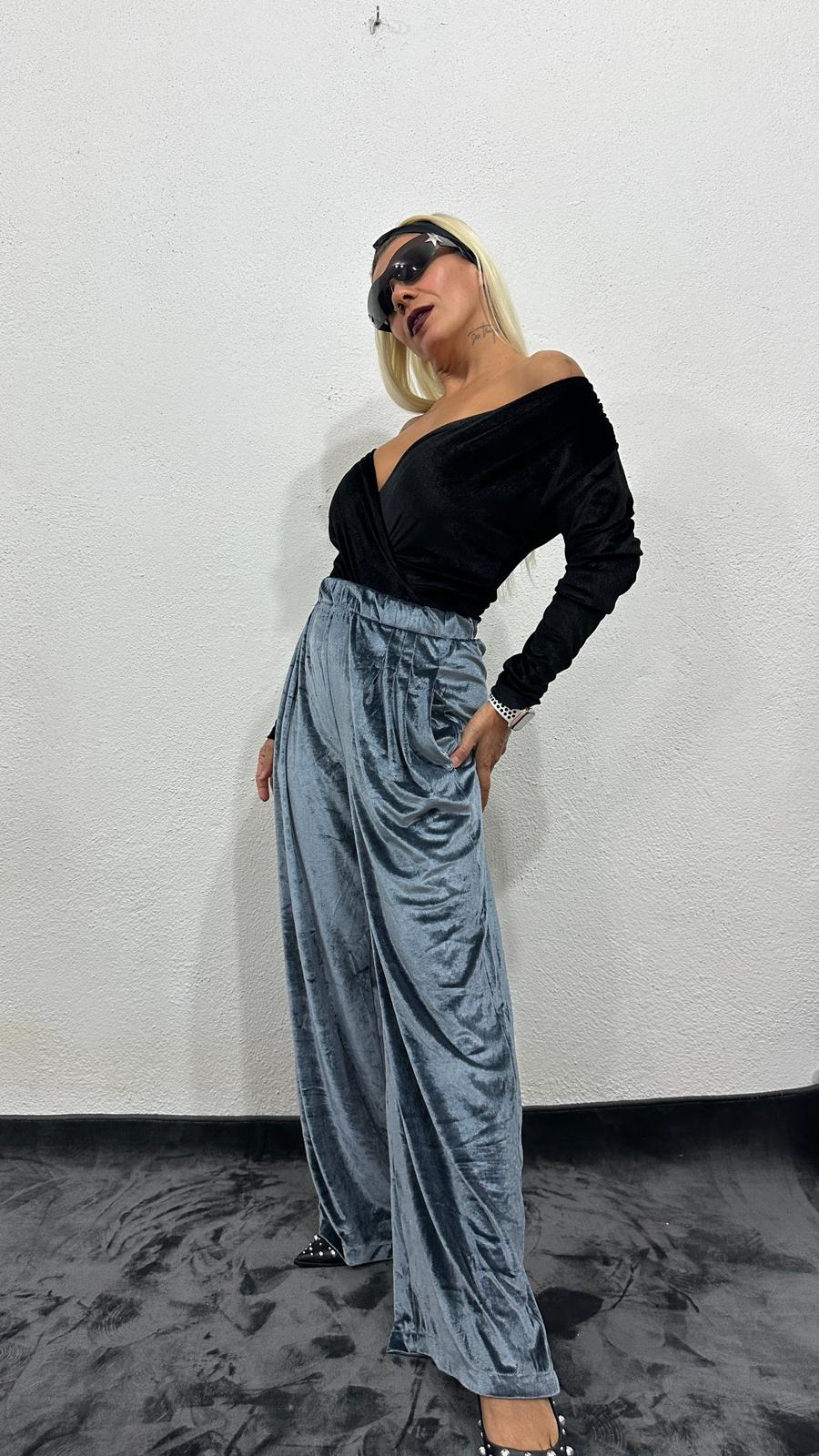 NuNu Plush Gri Kadife Pantolon