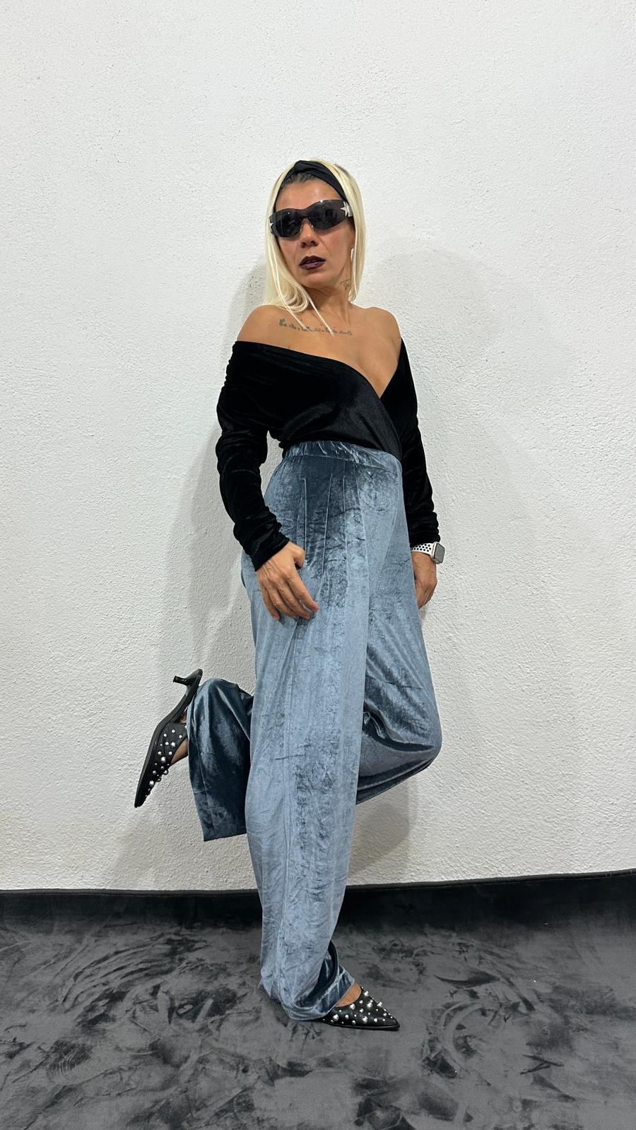 NuNu Plush Gri Kadife Pantolon