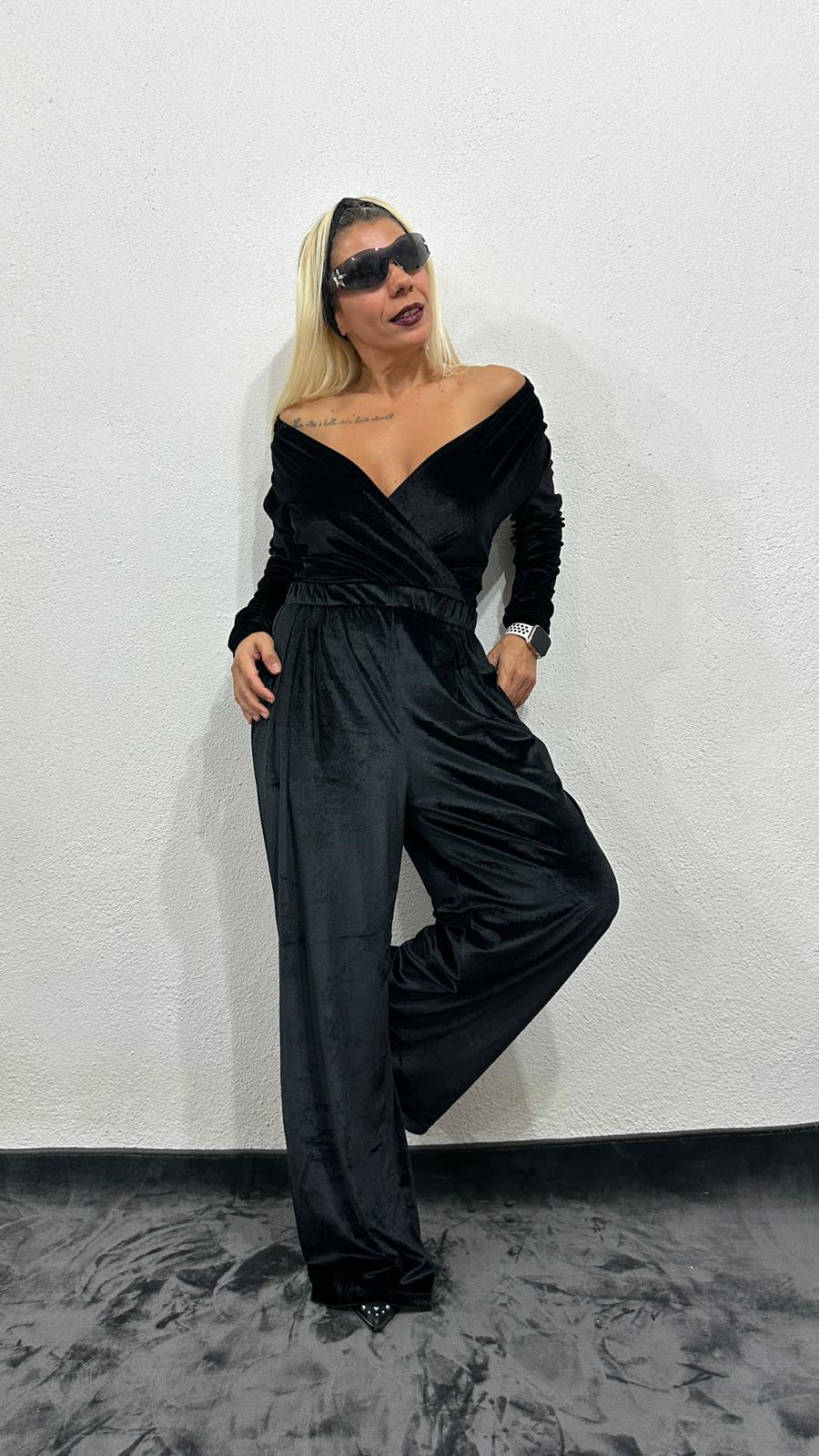 NuNu Plush Siyah Kadife Pantolon