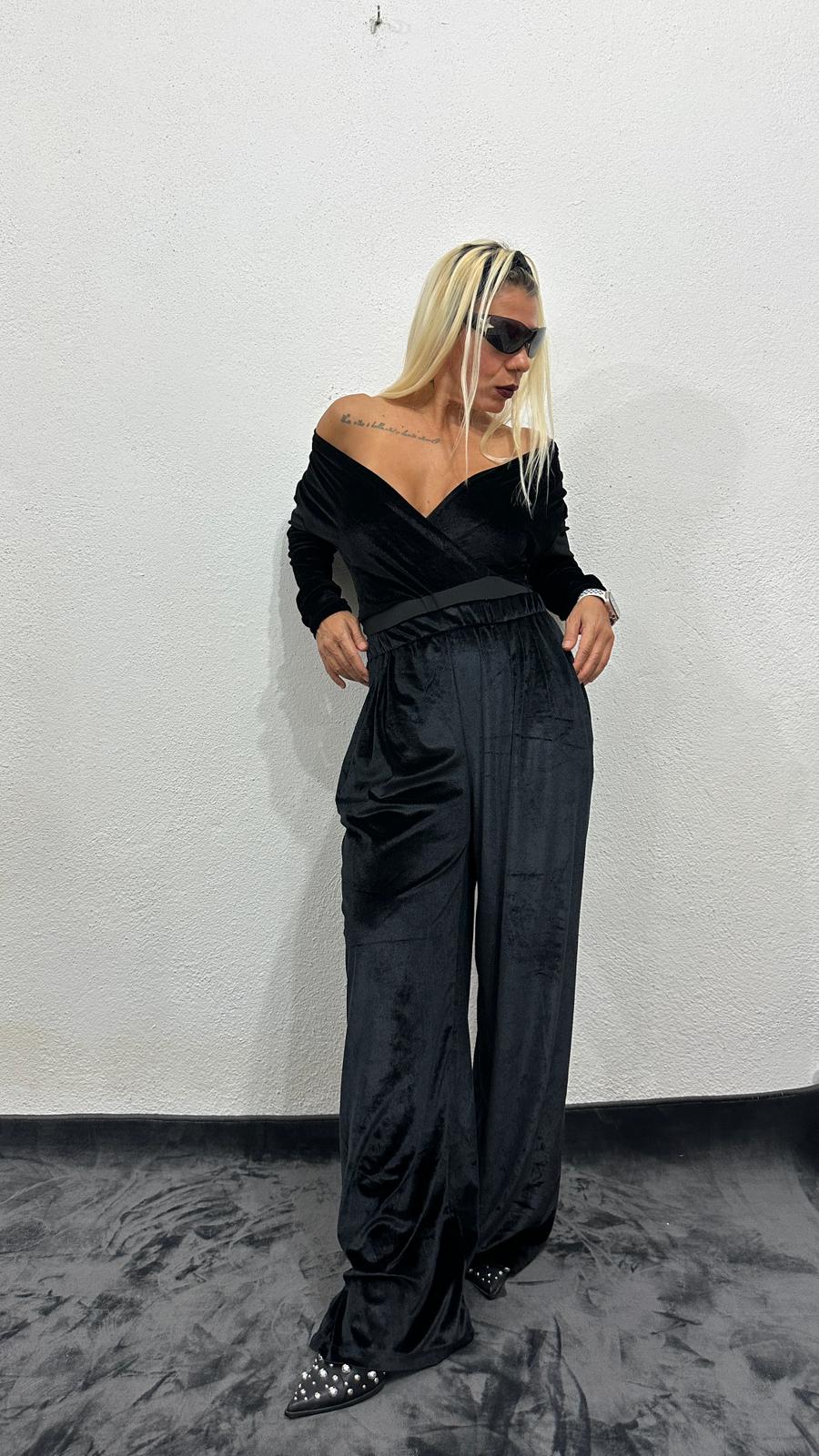 NuNu Plush Siyah Kadife Pantolon