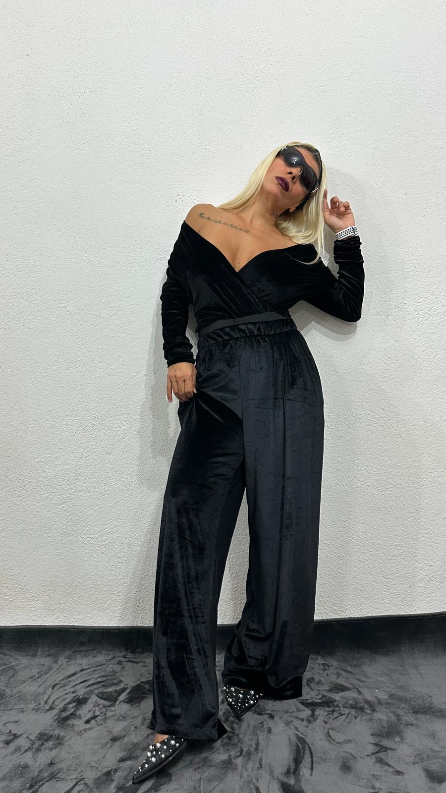 NuNu Plush Siyah Kadife Pantolon