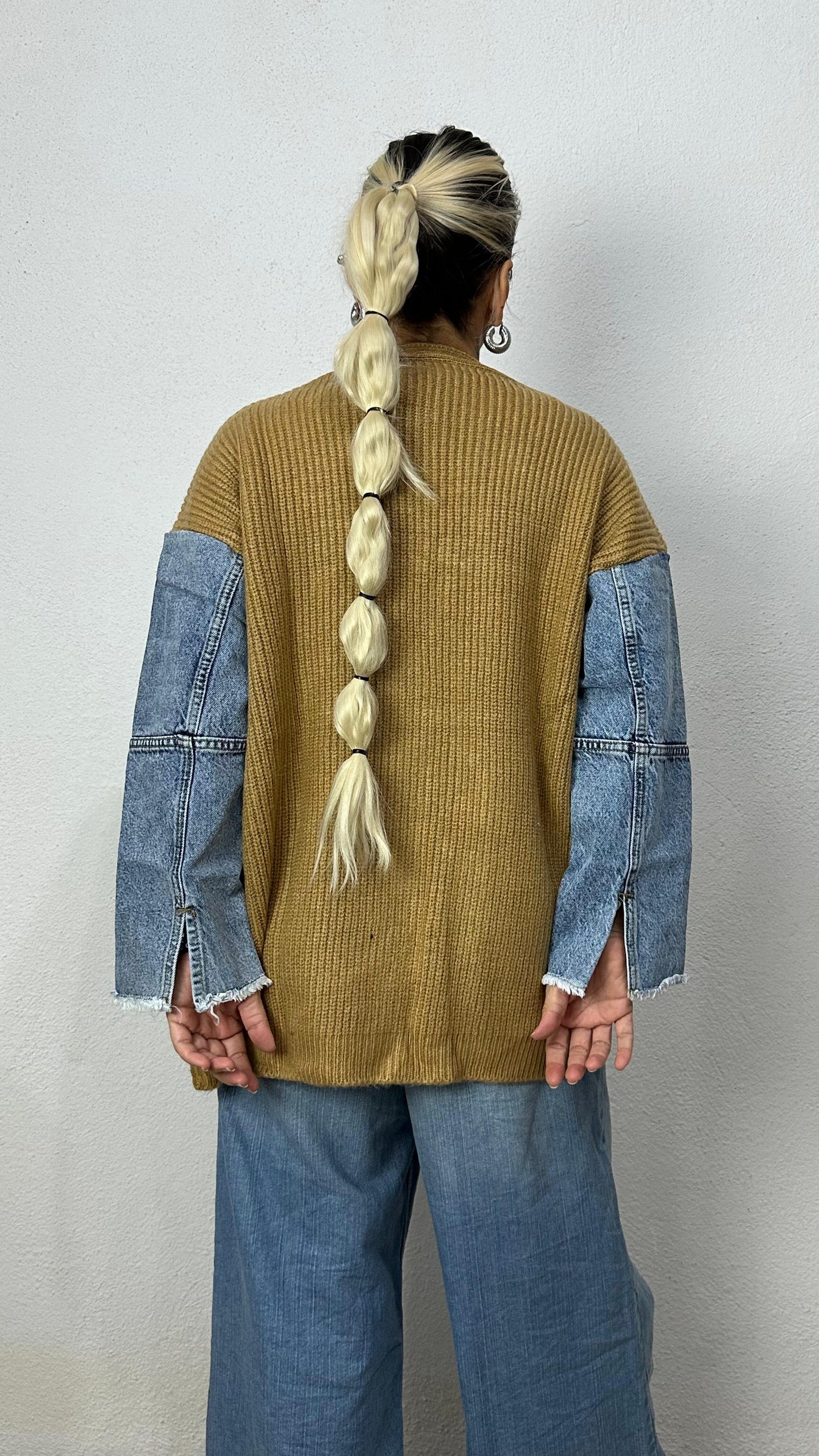 Nunu By Denim Detaylı Camel Oversize Hırka