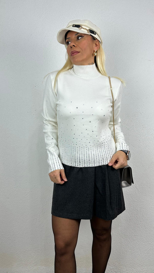 Nunu By Soft Breeze Ekru Taşlı Balıkçı Yaka Kazak
