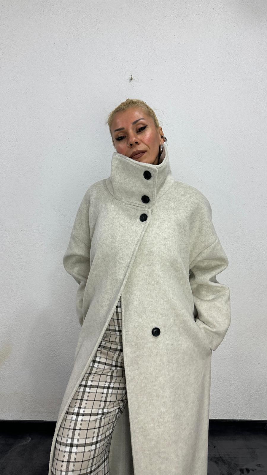 NuNu By Krem Dik Yaka Oversize Kaşe Kaban