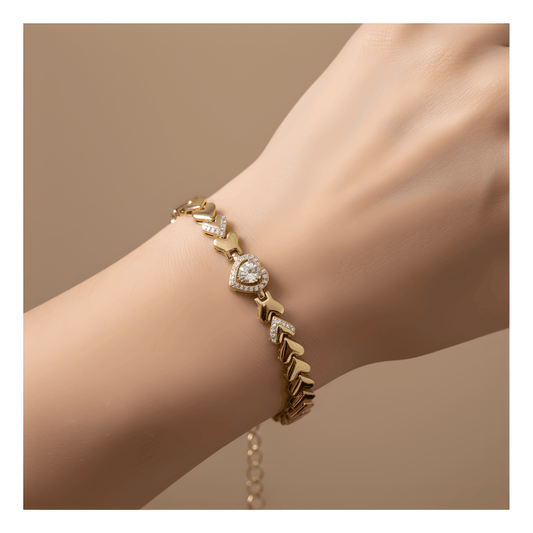 NuNu By Tek Taşlı Kalp Detay Xuping Bileklik Gold