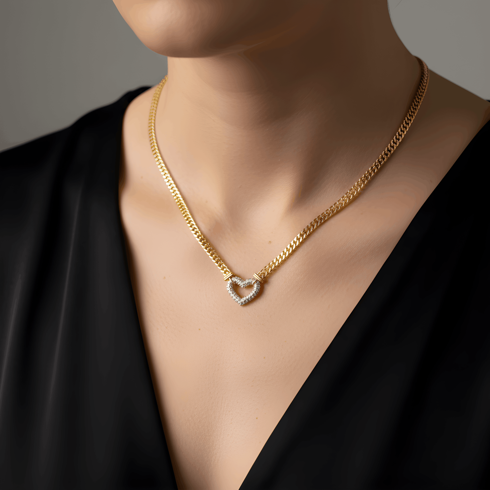 NuNu By Balık Sırtı Kalp Detay Xuping Kolye Gold