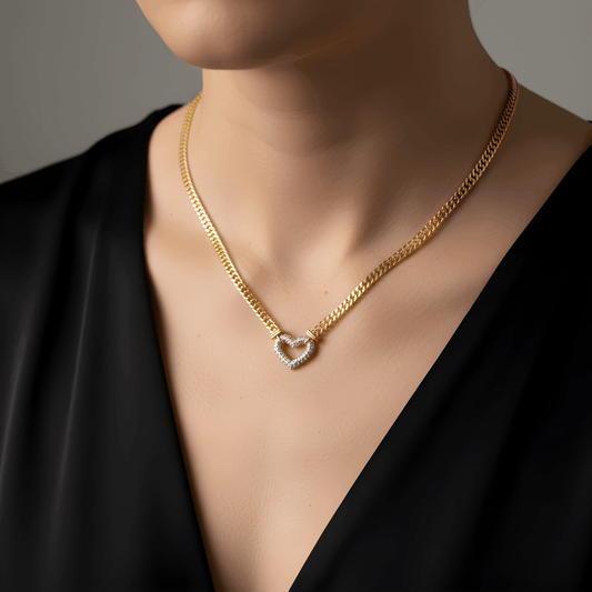 NuNu By Balık Sırtı Kalp Detay Xuping Kolye Gold