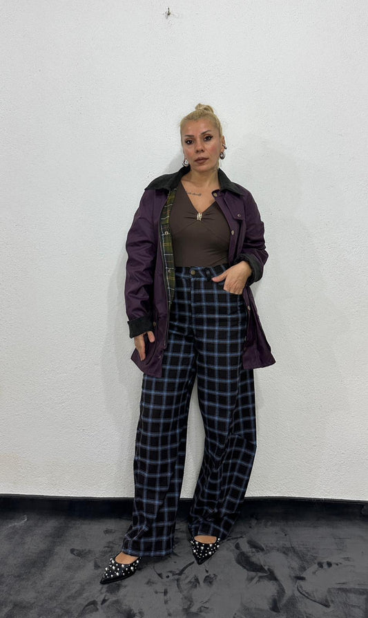 NuNU By Bebe Mavi Ekose Balon Fit Kumaş Pantolon L