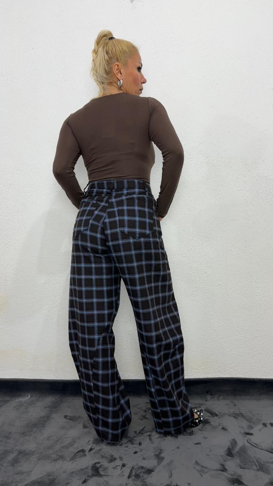 NuNU By Bebe Mavi Ekose Balon Fit Kumaş Pantolon