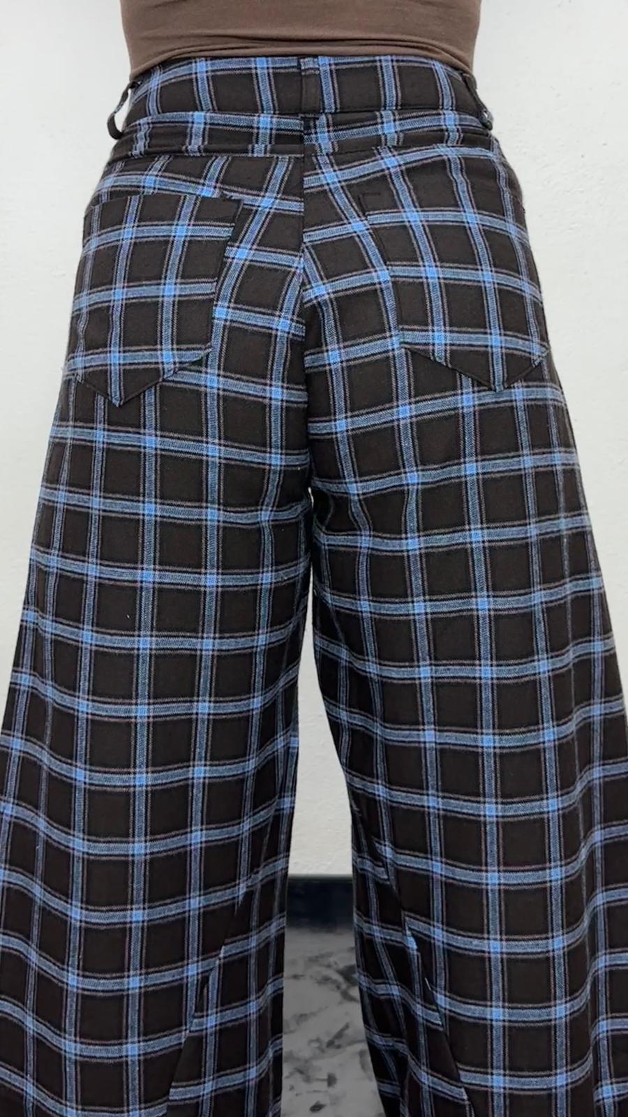 NuNU By Bebe Mavi Ekose Balon Fit Kumaş Pantolon