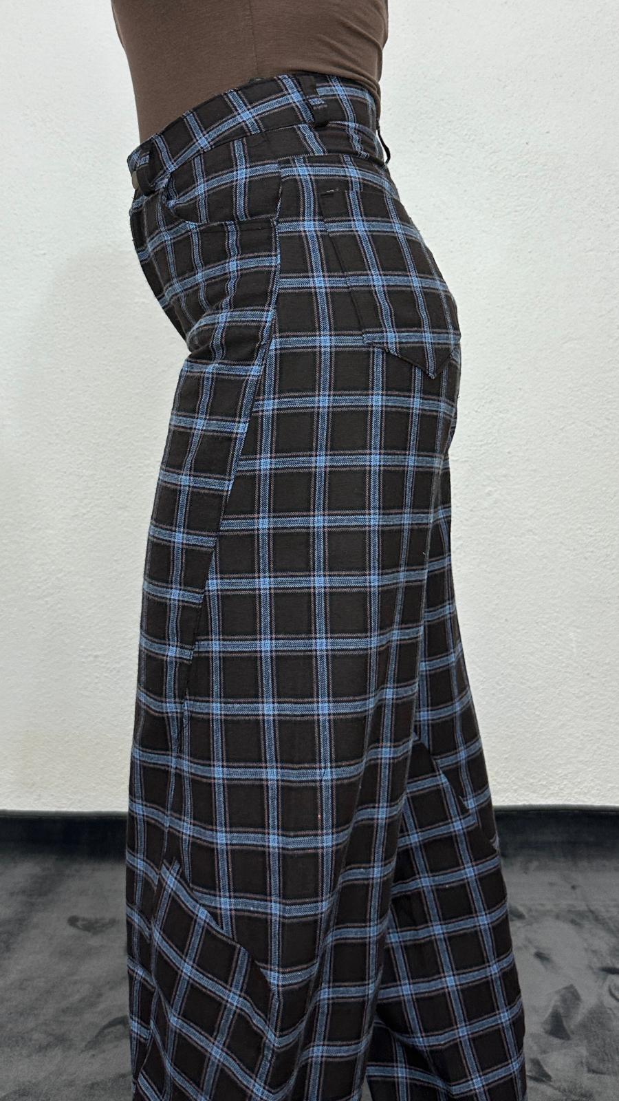 NuNU By Bebe Mavi Ekose Balon Fit Kumaş Pantolon