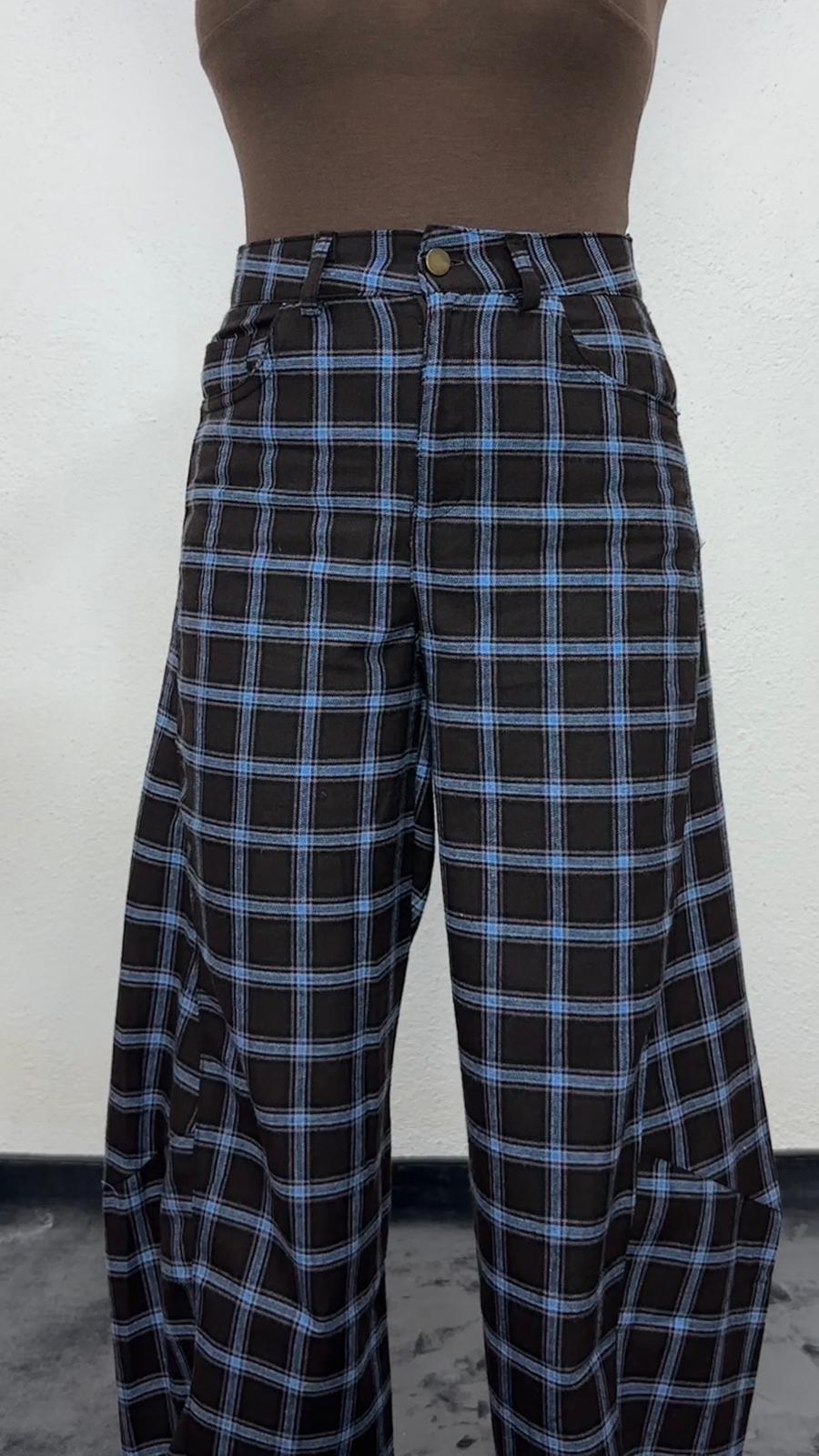 NuNU By Bebe Mavi Ekose Balon Fit Kumaş Pantolon