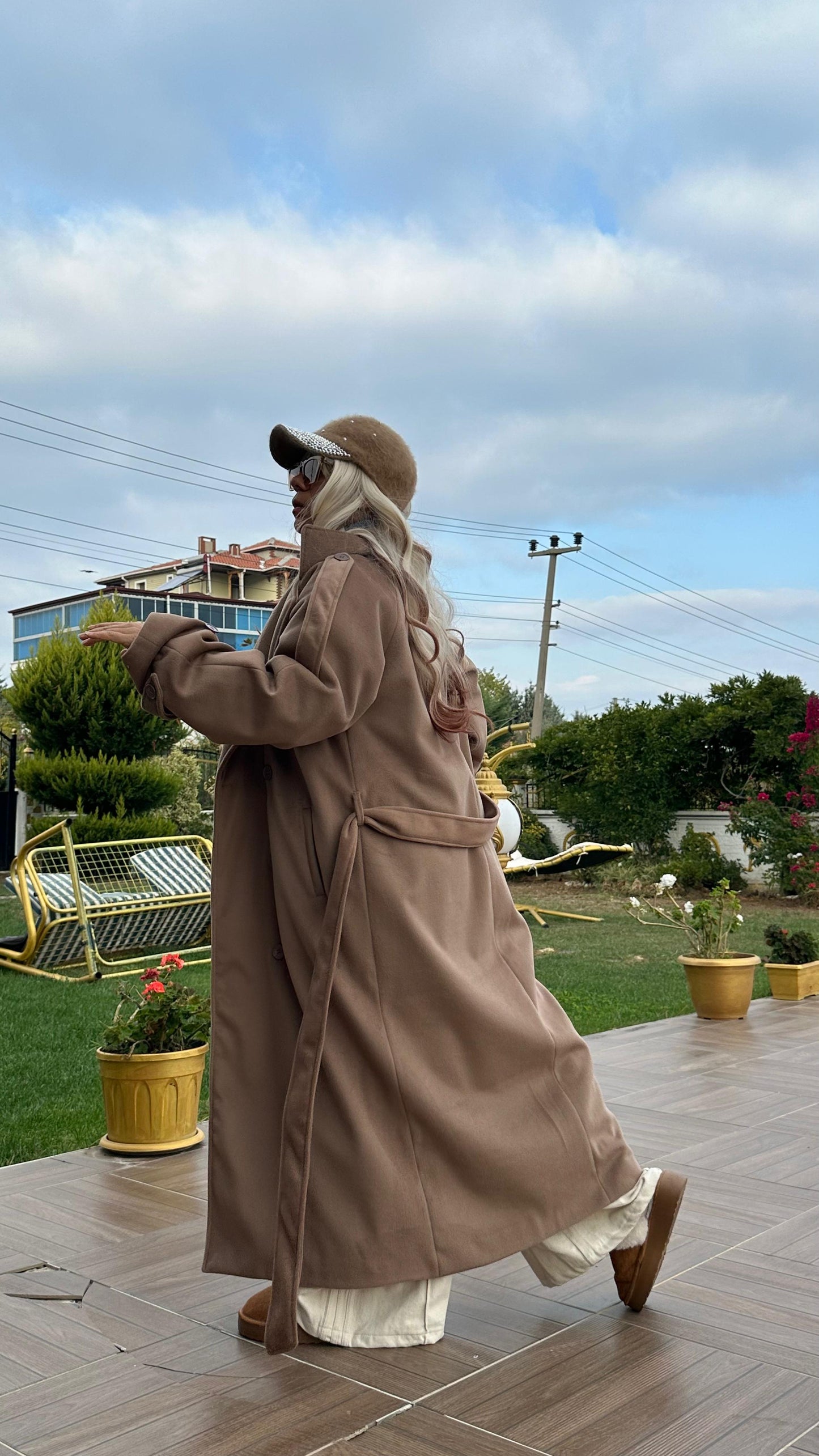 Bej Oversize Kaşe Kaban