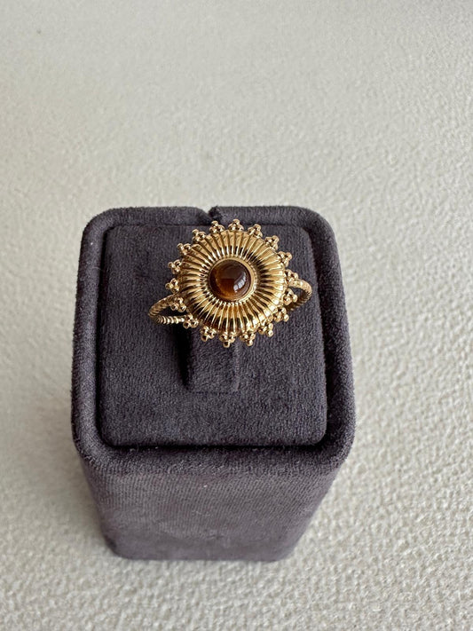 Bohem Yuvarlak Kaplangözü Model Çelik Gold Yüzük