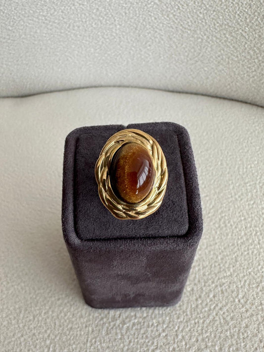 Elips Kaplangözü Model Çelik Gold Yüzük