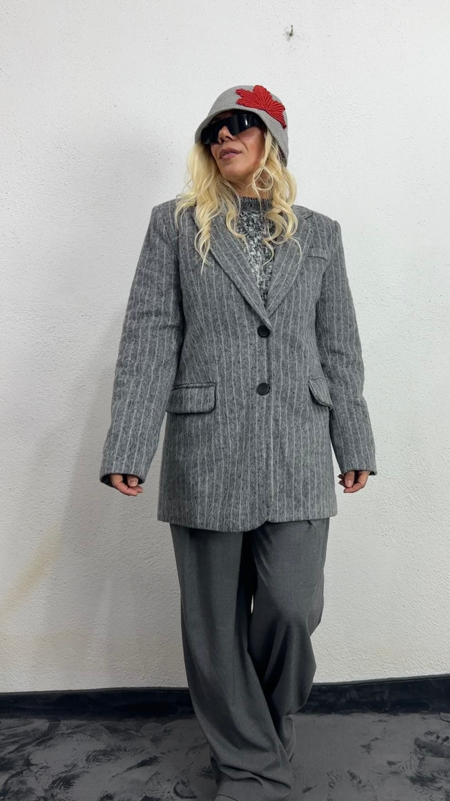 Gri Kırçıllı Kaşe Ceket