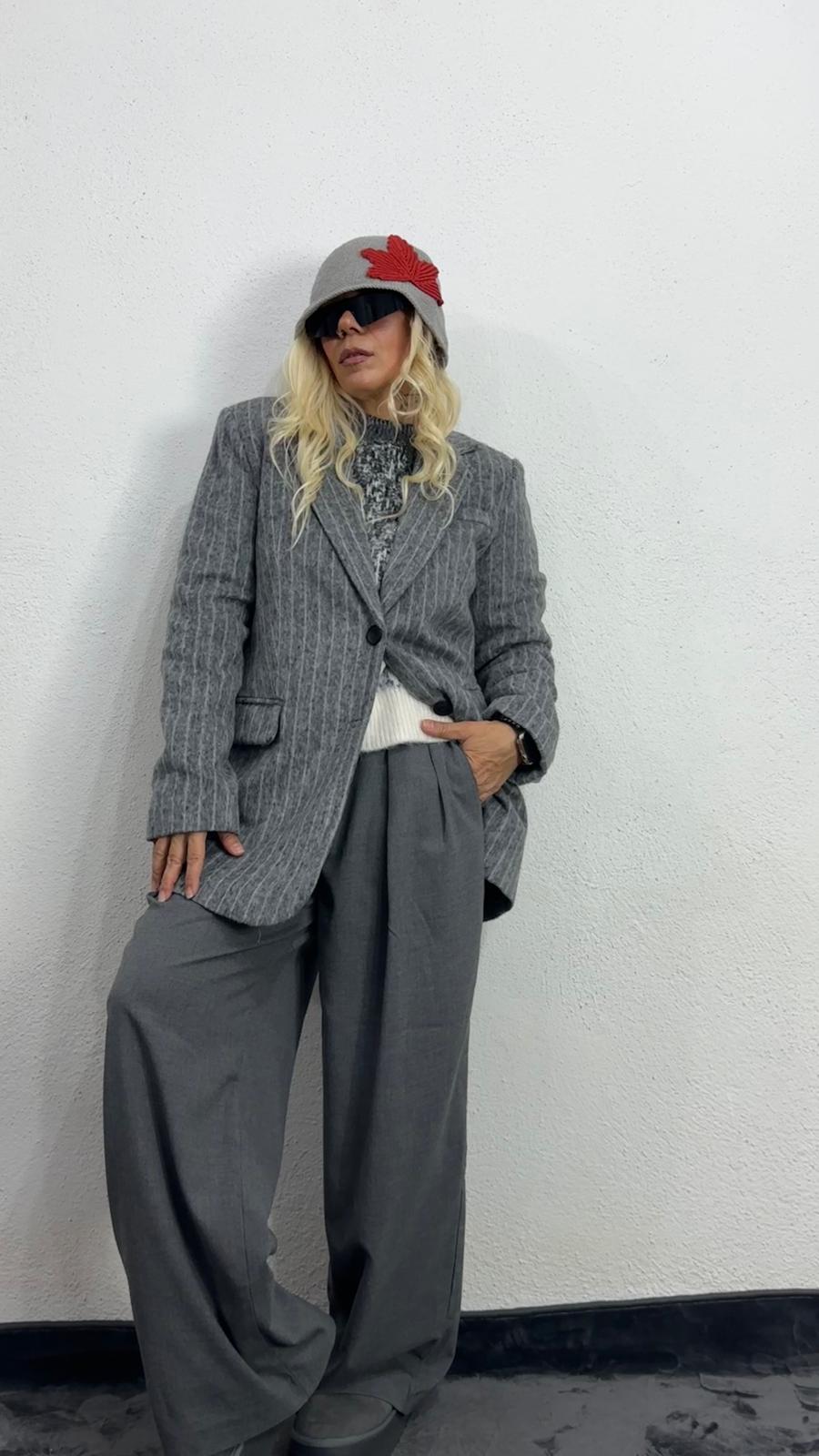 Gri Kırçıllı Kaşe Ceket