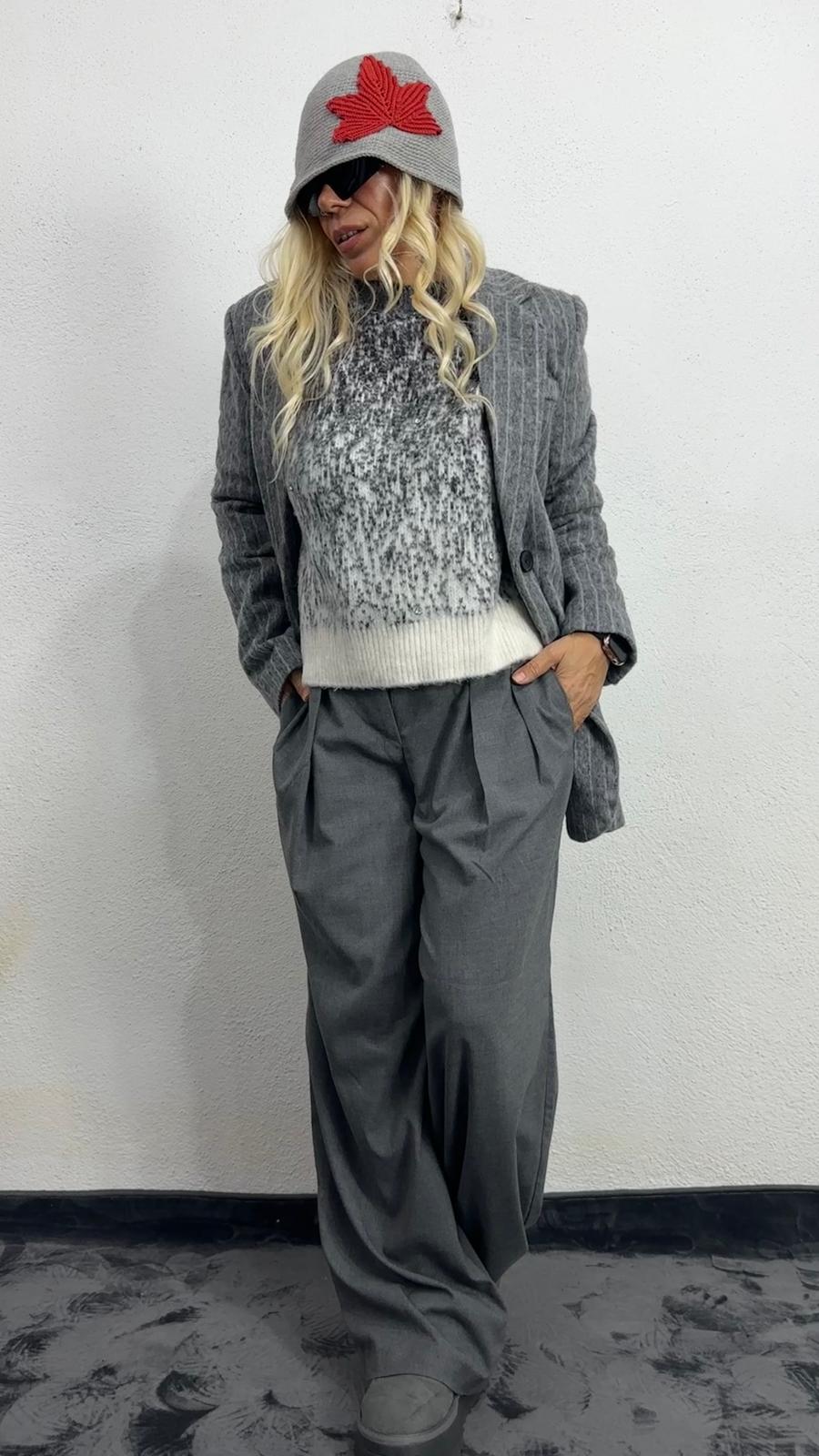 Gri Kırçıllı Kaşe Ceket