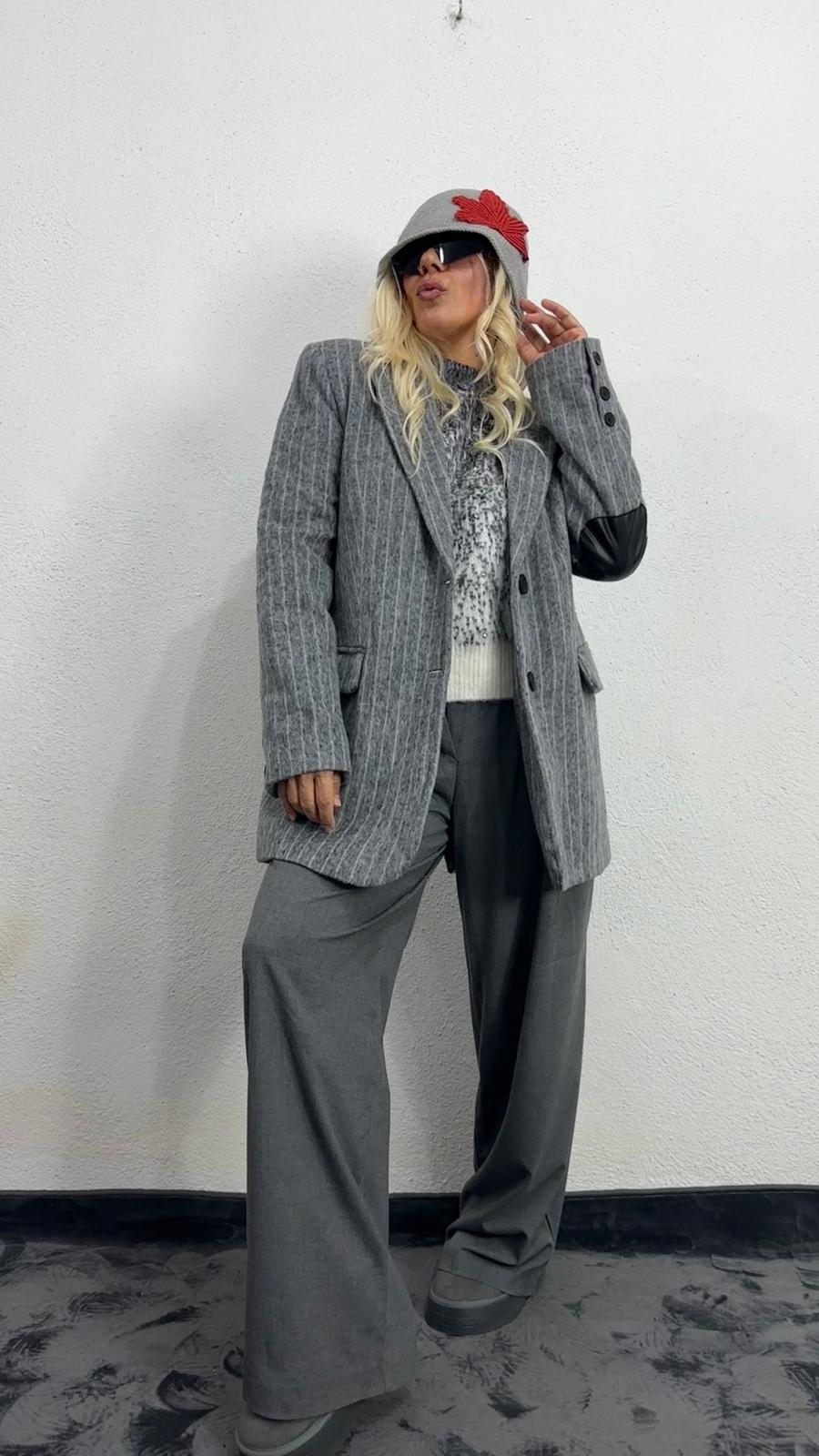 Gri Kırçıllı Kaşe Ceket