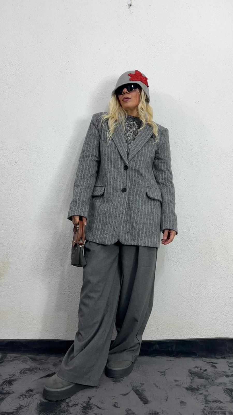 Gri Kırçıllı Kaşe Ceket