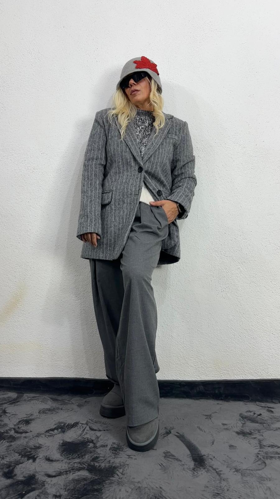 Gri Kırçıllı Kaşe Ceket