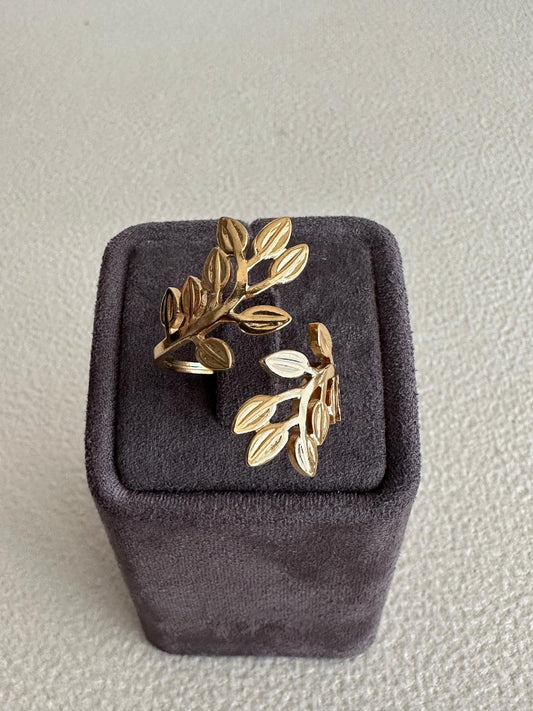 Kalın Çoklu Yaprak Desenli Çelik Gold Yüzük
