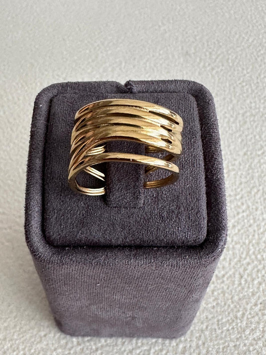 Kalın Halka Spiral Model Çoklu Çelik Gold Yüzük